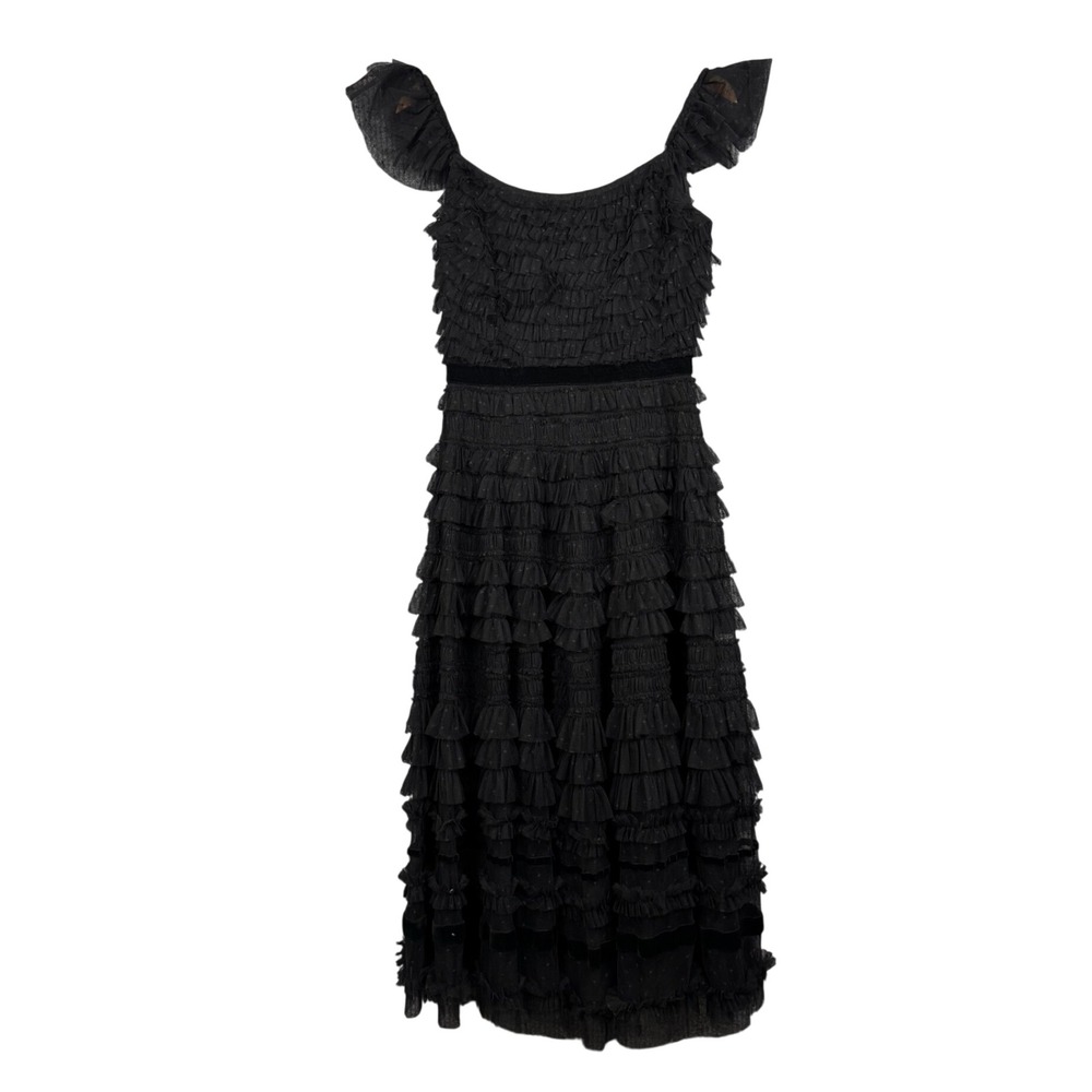 Mac Duggal‎ Midi Dress Womens 2 Ruffle Cap Sleeve Tiered Cocktail Wedding Guest